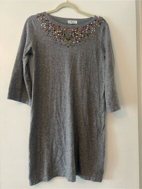 THML Gray Knit Sweater with Multicolor Pom Embellishment